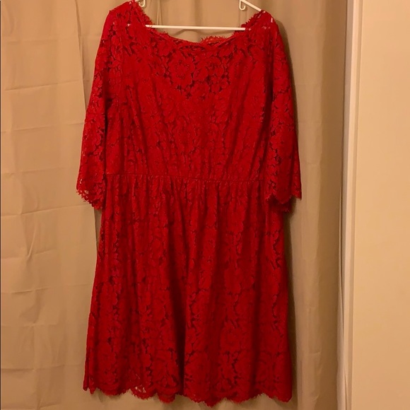 Lane Bryant Dresses & Skirts - Beautiful Red Lane Bryant Lace Dress with Zipper